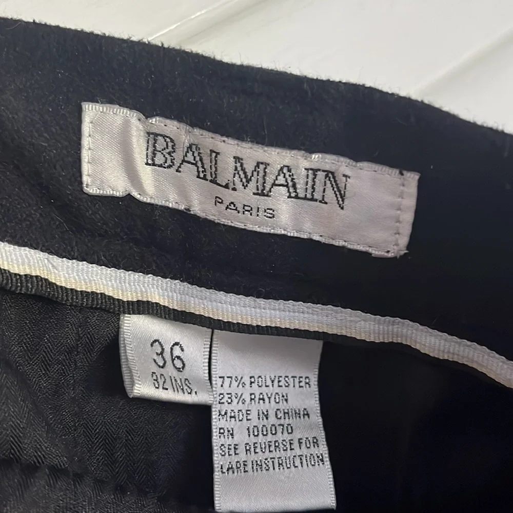 Mens BALMAIN PARIS flannel heavyweight military trouser pants in blue black
